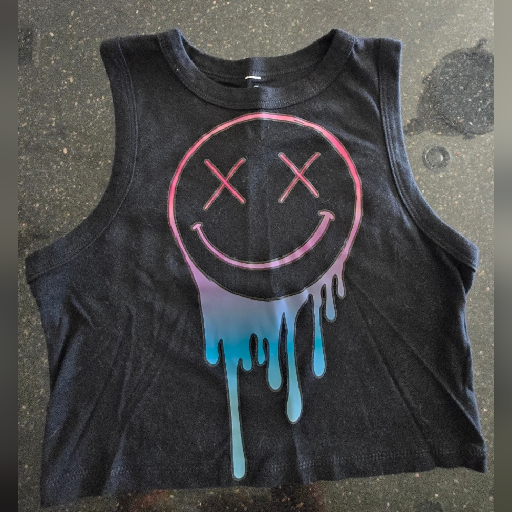 Black Tank Top with Dripping Smiley Face
